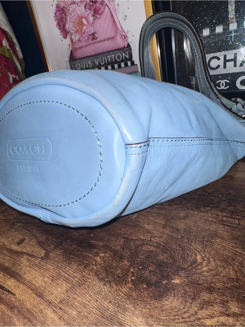 Coach Legacy Lace-Up Hobo Bag 11422 Sky Blue Leather Y2K Vintage Brass - Picture 14 of 16